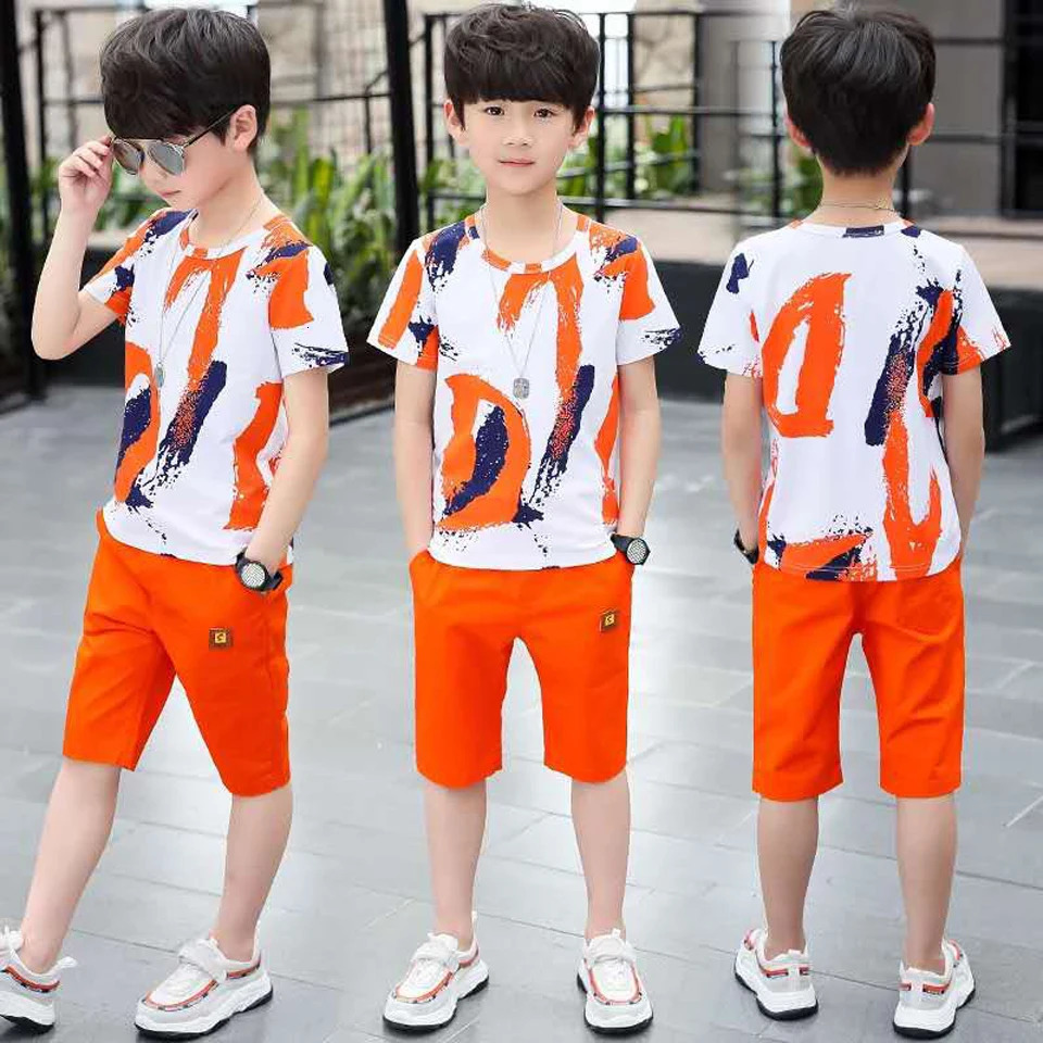 Boys Clothing Sets Summer Cotton Teenage Kids Boys Suit For 4 6 8 10 12 14 Years Children Short Sleeve Shirt Shorts Set 250326