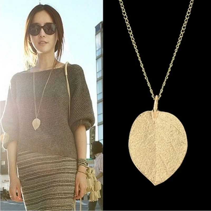 1 elegant and shiny gold leaf exquisite pendant necklace long hair clothing chain 250325