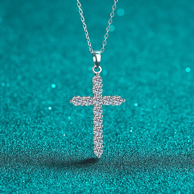 DColor VVS1 Cross Pendant Necklace Original s925 Silver OChain White Gold Plated High Quality 250325