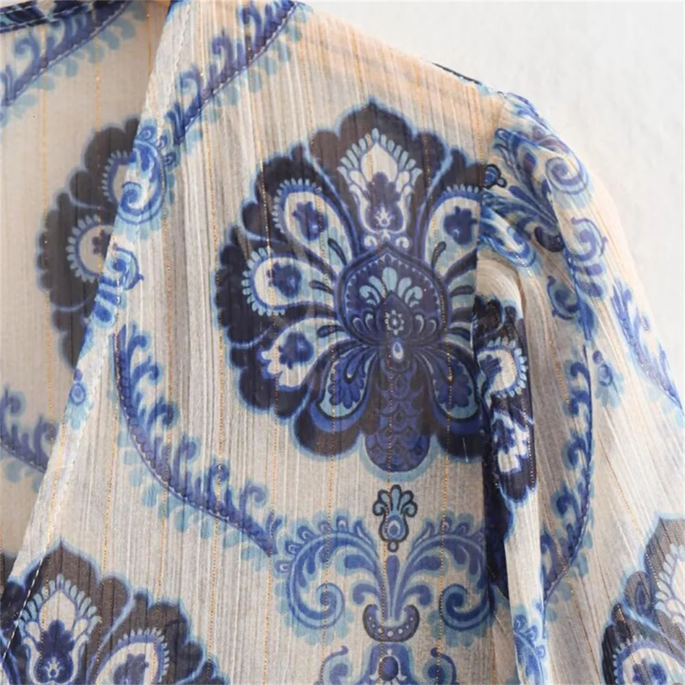 2024 ZAR SpringSummer European and American Fashion Casual Metal Line Printed Dress 250324