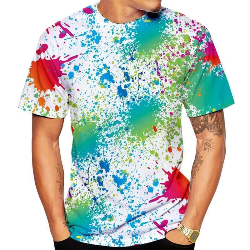 Water droplet graffiti pattern men s T shirt D printed color line street clothing hip hop summer new