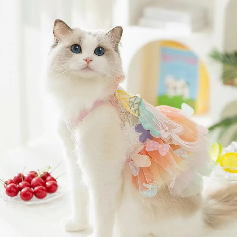 Pet Clothes Cat Puppy Princess Dress Striped Plaid Dresses with Bow for Cats Summer Kitten Dog Sphynx Clothing 250326
