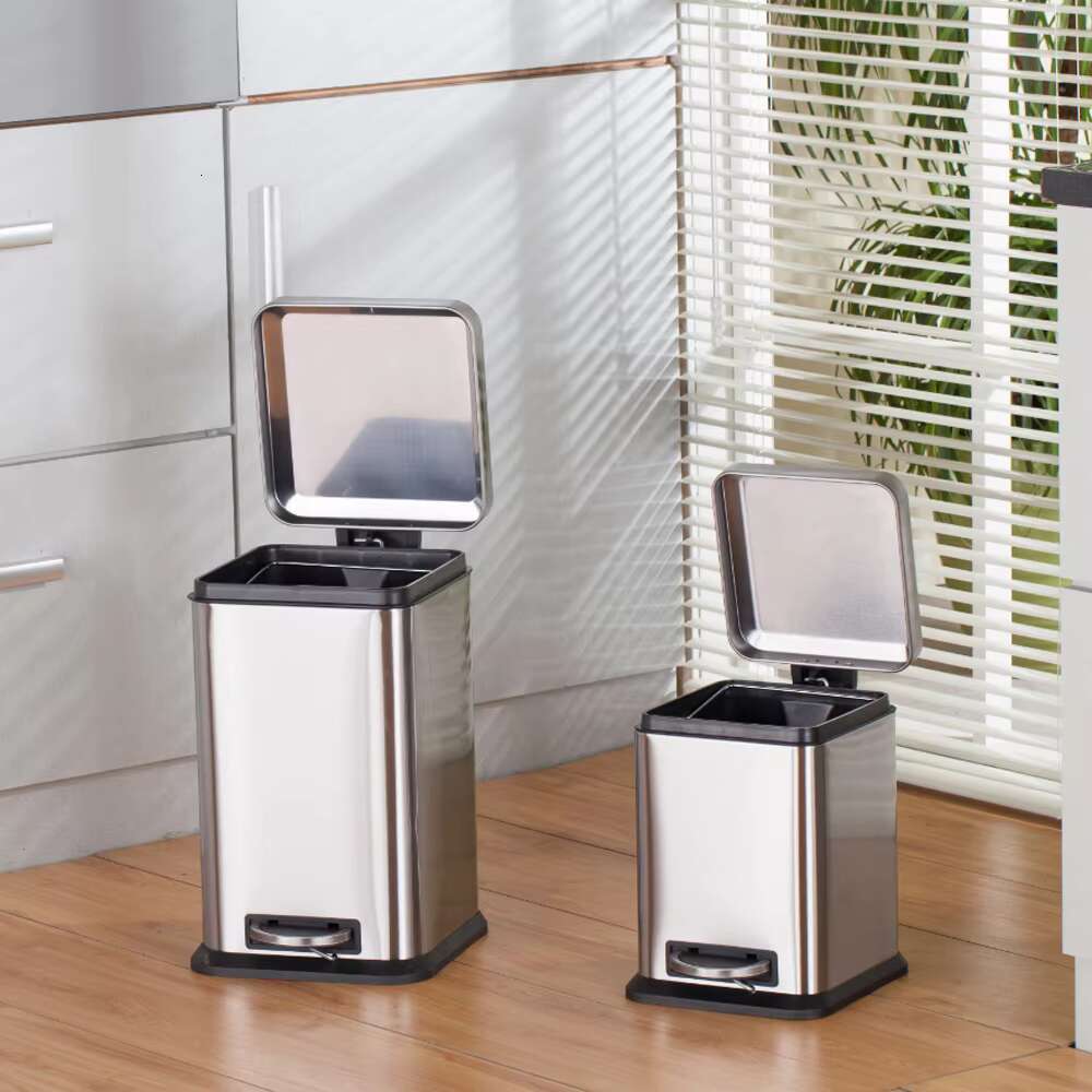 Home Bathroom Household Cleaning Tools Accessories Stainless Steel Square Foot Pedal Trash Can Waste Bin