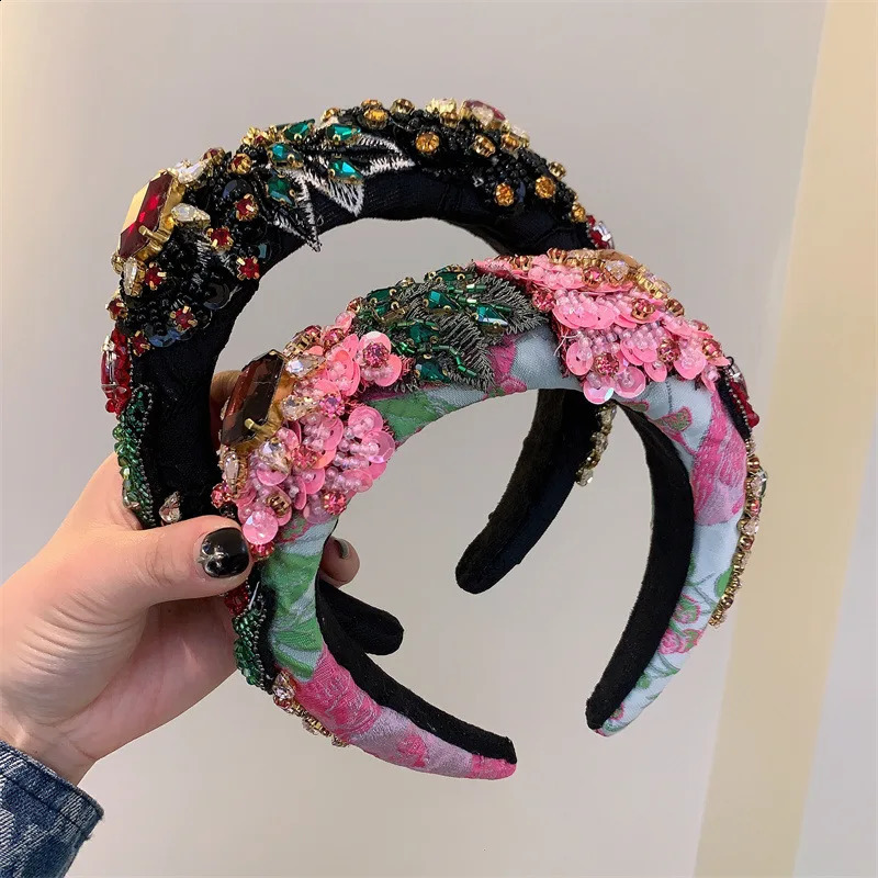 Sparkly Red Pink Crystal Gem Headbands Padded Diamante Rhinestone Bridal Hairbands For Women Wedding Hair Accessories 250318