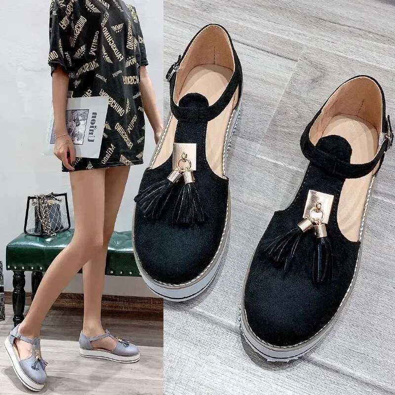Women's Summer Casual Flat Heel Tassel Buckle Strap Female Sandals Platform Vulcanized Shoes for Women New