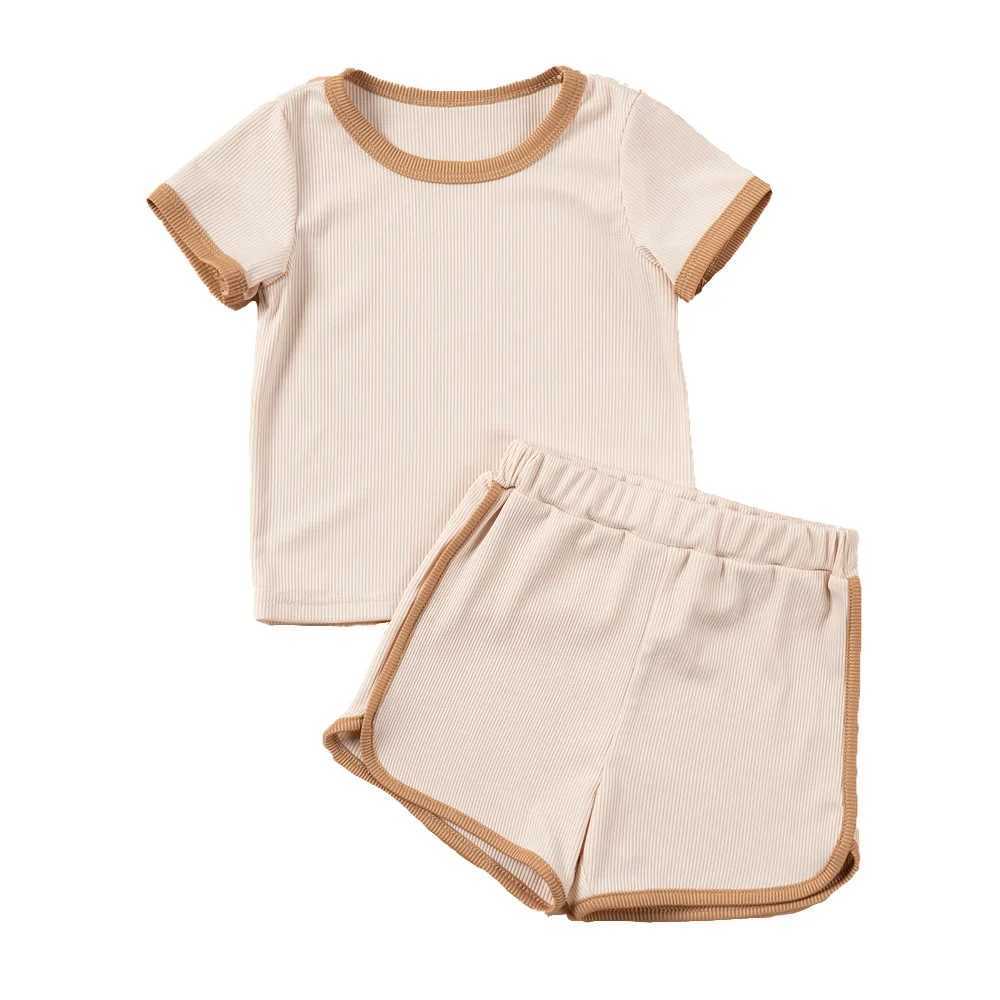 2024 boys and girls satin summer set childrens short sleeved T-shirt+shorts childrens 2PCS clothing set South Korea 1-6YT250327