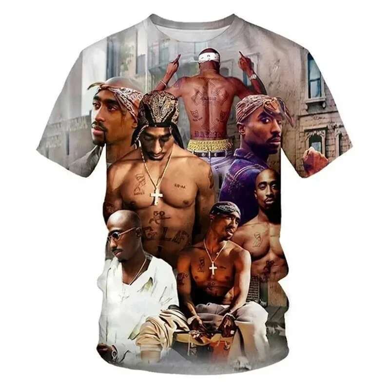New rapper Tupac Shakur Pac D printed T shirt men s and women short sleeved oversized fashionable Harajuku children top