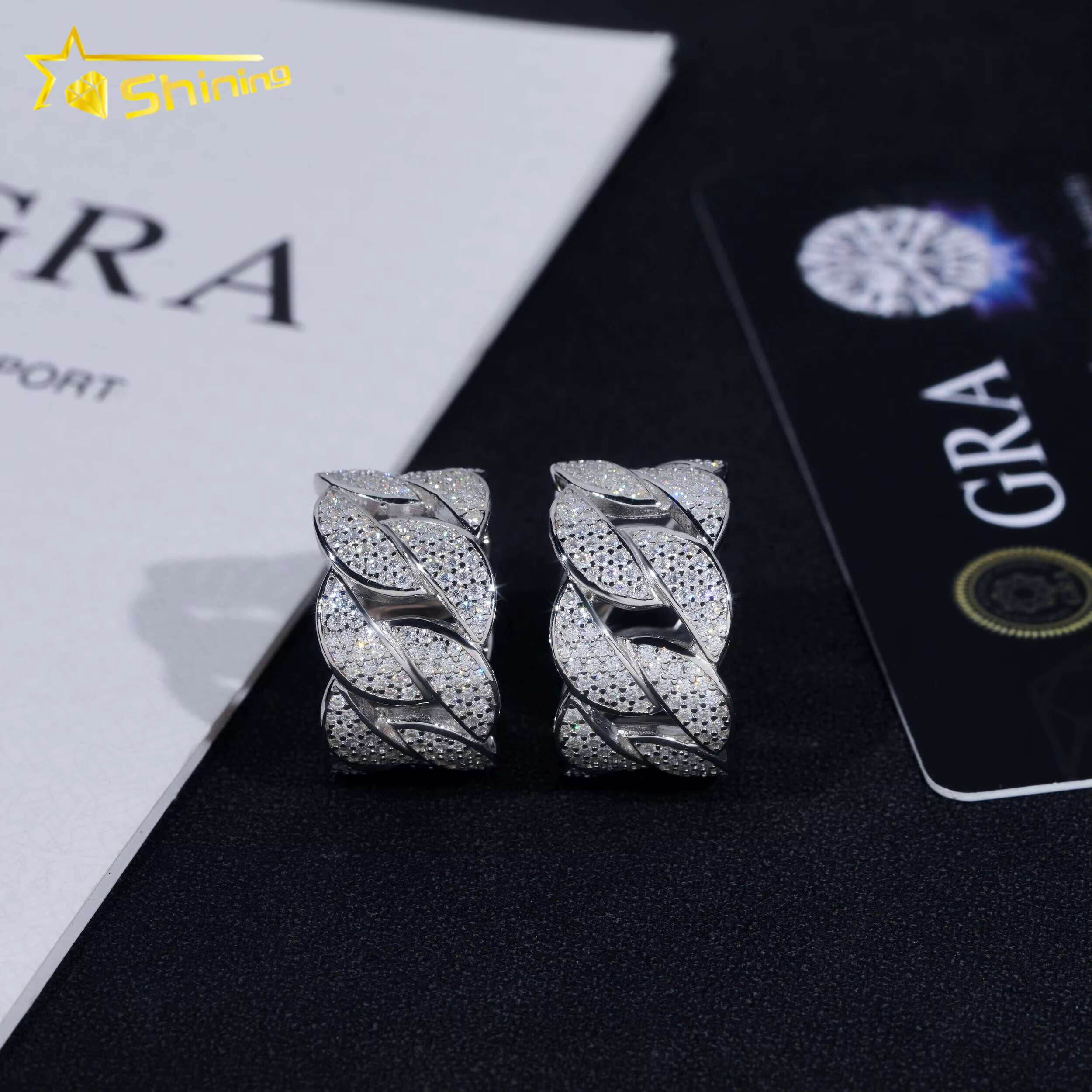 Cuban Ring Gold Plated Fine Jewelry Fast Shipping GRA Moissanite 925 Silver Iced Out Hip Hop Mens Rings