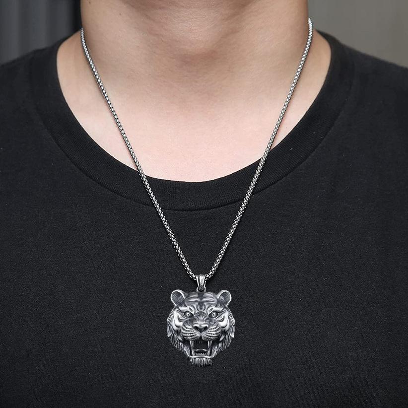 60cm Hip hop style tiger pendant necklace China-Chic Chinese zodiac tiger head design