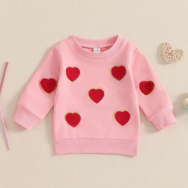 Ddmyshoesvip Baby Girl Valentines Sweatshirt Cute Clothes Outfit Heart Embroidery Long Sleeve Pullovers Autumn Winter Tops For Toddler
