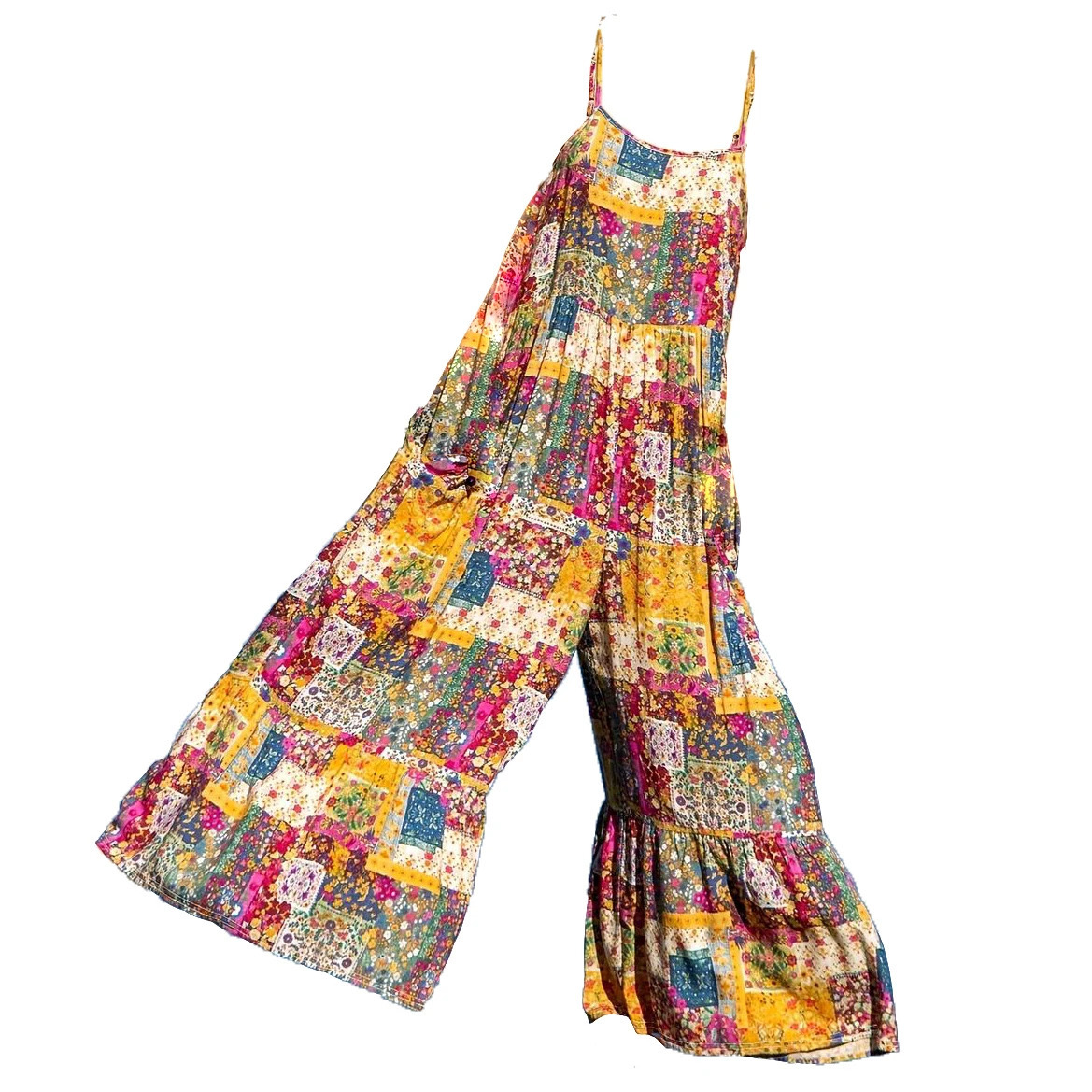 Womens casual jumpsuit with fashionable coverage and loose wide leg printed buttons featuring pockets 250326