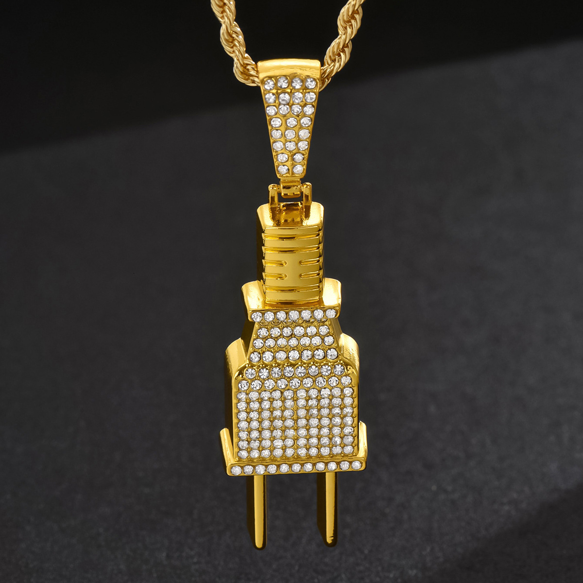 Fashionable Hip Hop Trendy Mens Necklace Personalized Power Plug Pendant Cuban Chain New Exaggerated Neck Chain