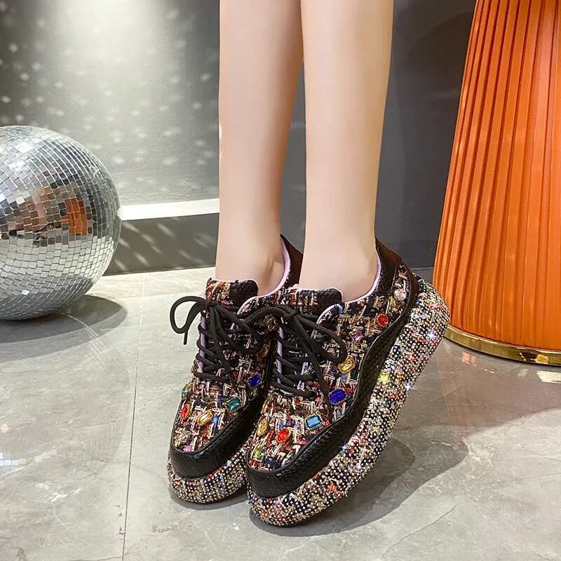 Designer Shoes Light Luxury Women's Sports Shoes 2025 Spring Festival Shining Rhies Women's Vulcanize Fashion Autmn Platform Casual Shoes Wo