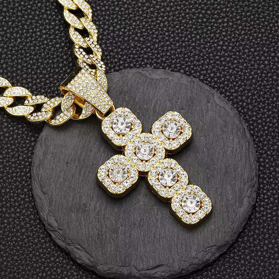 Sunnice Full Diamonds Attached Christine Luxury Cuban Jewelry Religion Quality Silver 18k Golden Colored Hiphop Fashion Chains