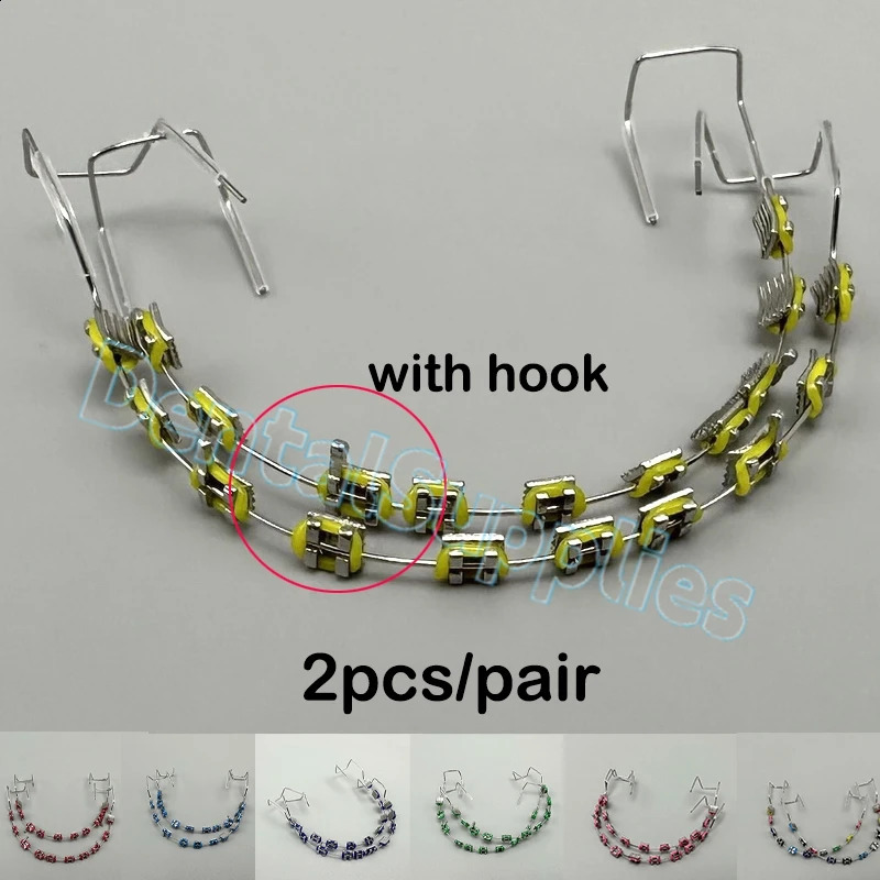1Pair Dental Fake Braces Decorations Colorful Brackets with Hook Teeth Temporary Metal Wires Orthodontic Ligature Ties Dentistry 250327