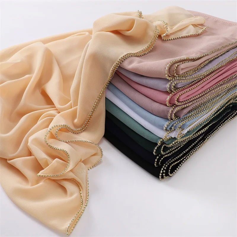 Water Diamond Chiffon Headscarf Veil Ramadan Long Scarf Necklace Shawl Womens Sunscreen Headscarf Outdoor Windproof Headscarf Packaging 250322