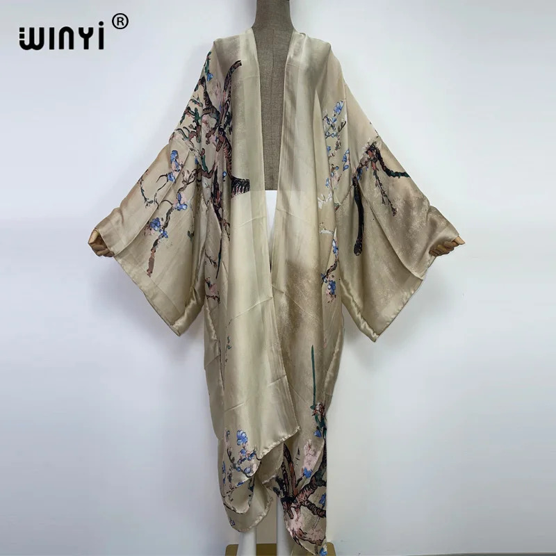 WINYI Holiday Bohemian Printed Long Kimono Dress Bikini Bag Cover Womens Summer Swimsuit 250326