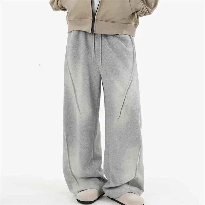 Autumn mens high street pleated straight pants Korean fashion elastic waist pocket Trouser Y2K retro underwear hombre 250327