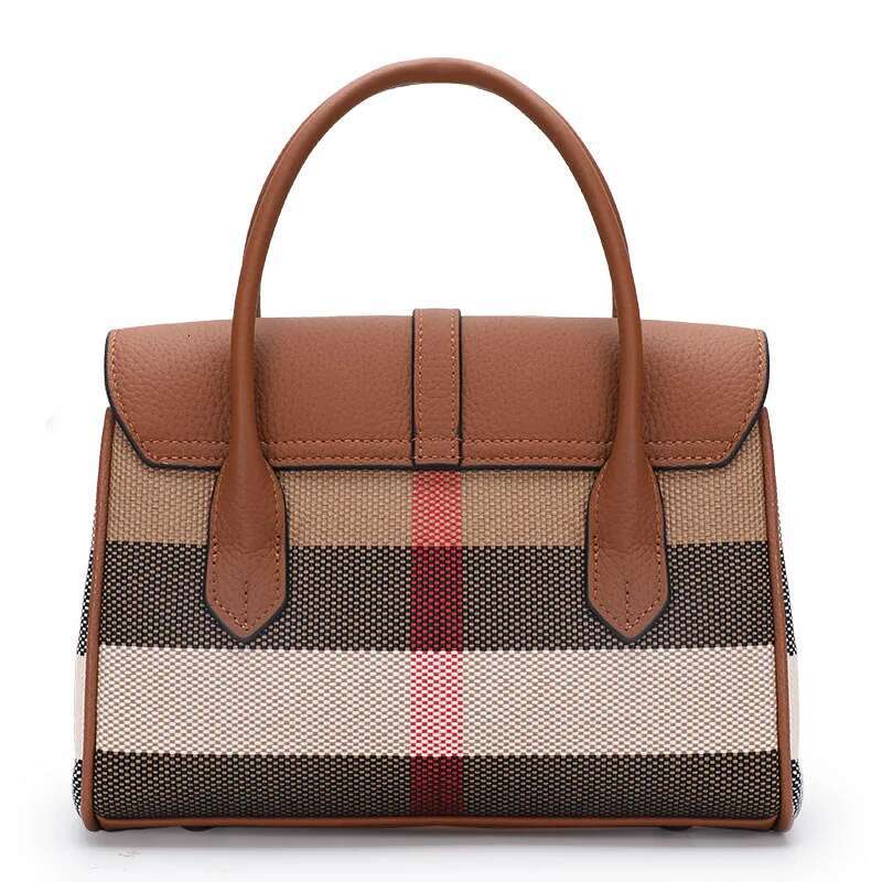 Checkered Pattern Women's Handbag New Fashionable Canvas With Cowhide Single Shoulder Crossbody Bag