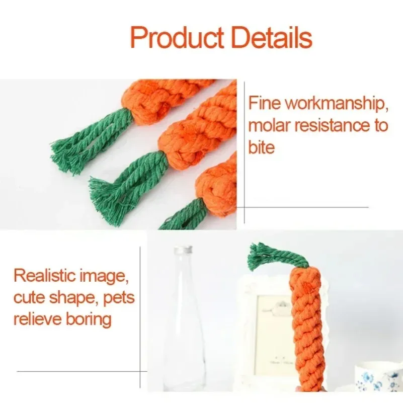 Dog Bite Rope Pet Dog Carrot Toys Cartoon Chew Toys Durable Braided Bite Resistant Puppy Molar Cleaning Teeth Cotton Rope