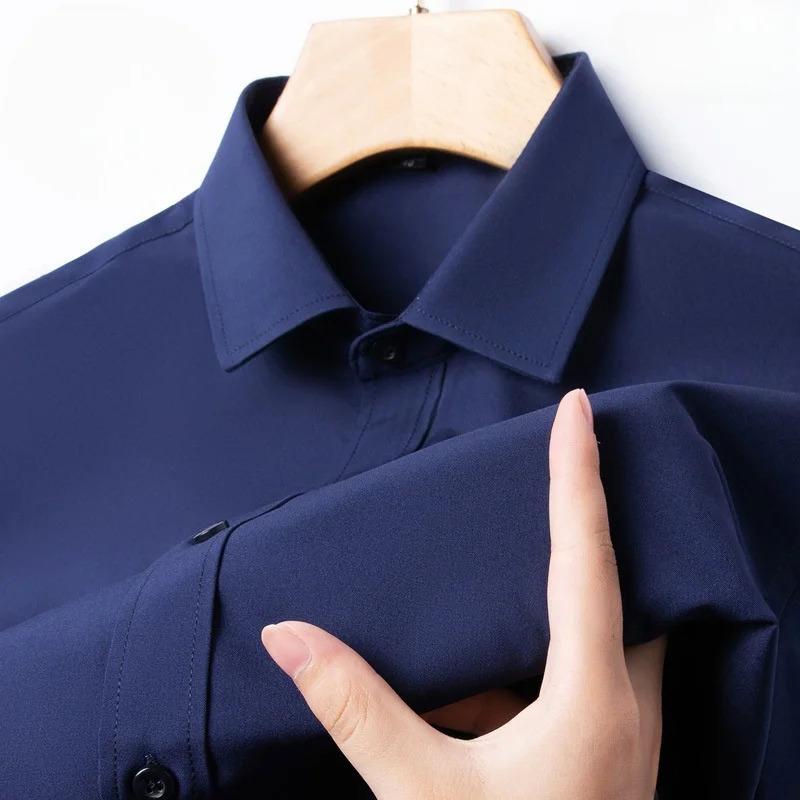 wrinkle resistant mens shirt long sleeved dress suitable for slim fit social business white blue office S4XL 250326