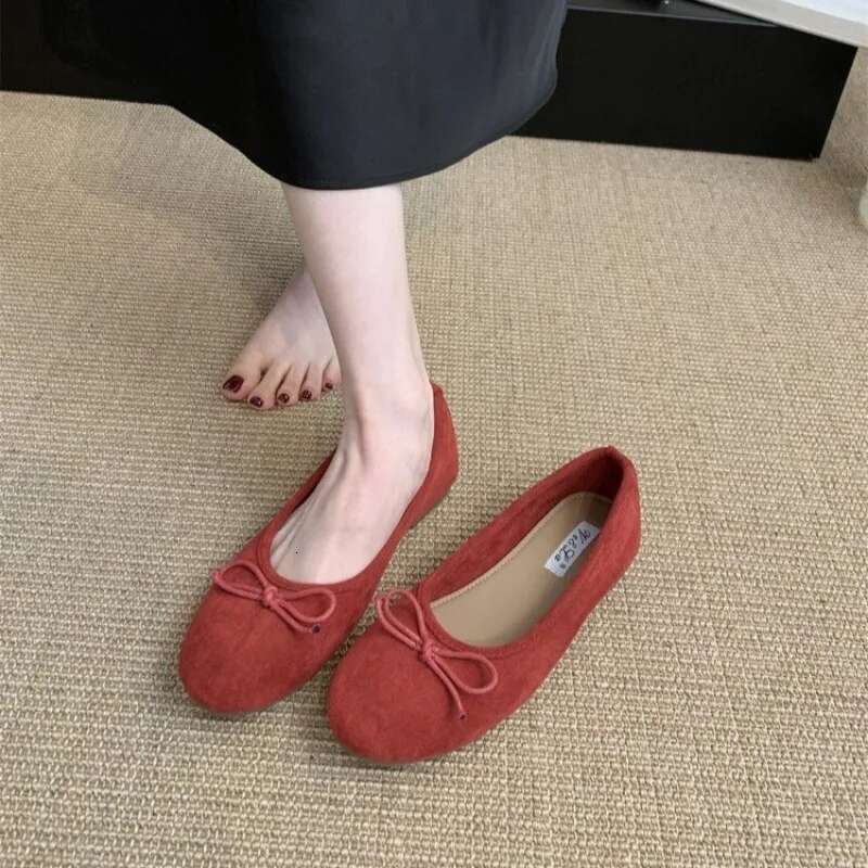 Female Loafers Ballet Flat Shoes Woman Classic Round Toe Bowtie Ballerina Flats Ladies Elegant Belt Buckle Strap Mary Janes