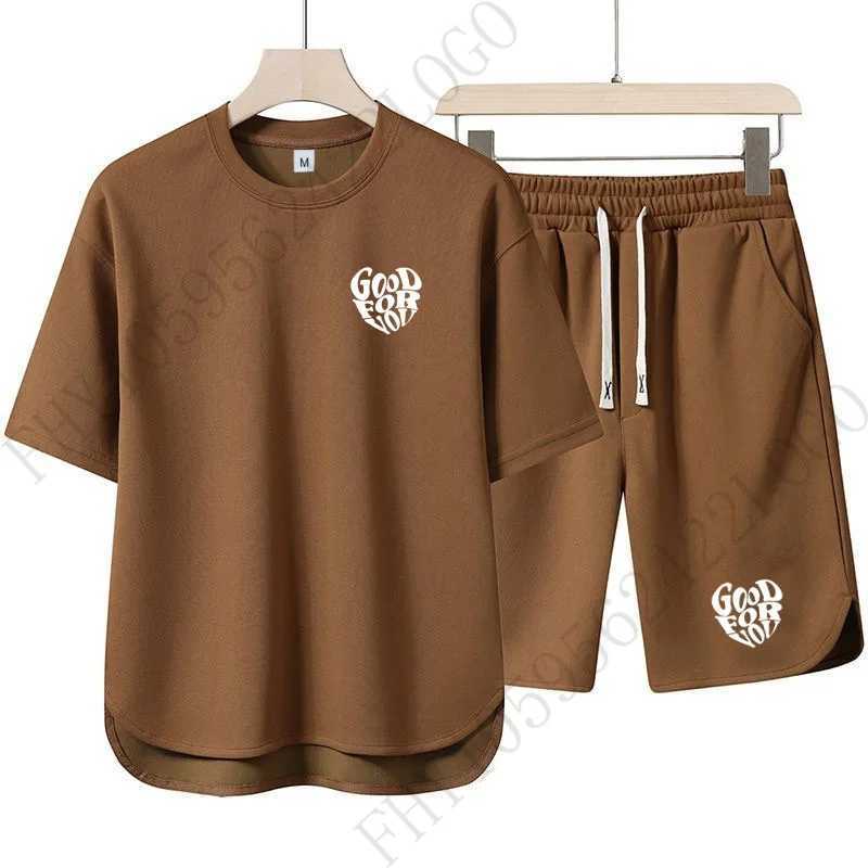 2025 mens summer fashion printed short sleeved T-shirt+shorts casual two-piece jogging fitness basketball setXJ250326