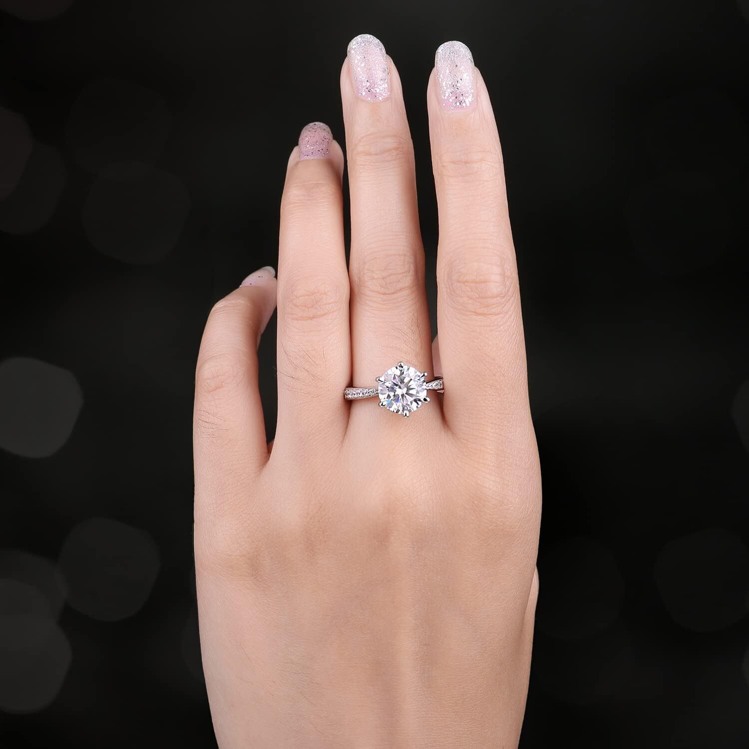 JewelryPalace Classic 1ct 2ct 3ct Moissanite Solitaire Engagement Rings for Women 925 Sterling Silver Promise Ring for Her Round Cut Simulated Diamond