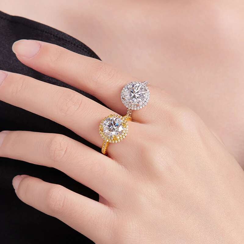 D VVS1 1-5ct Round Moissanite Ring 18K White Gold Plated s925 Sterling Silver with Diamond Wedding Rings for Women