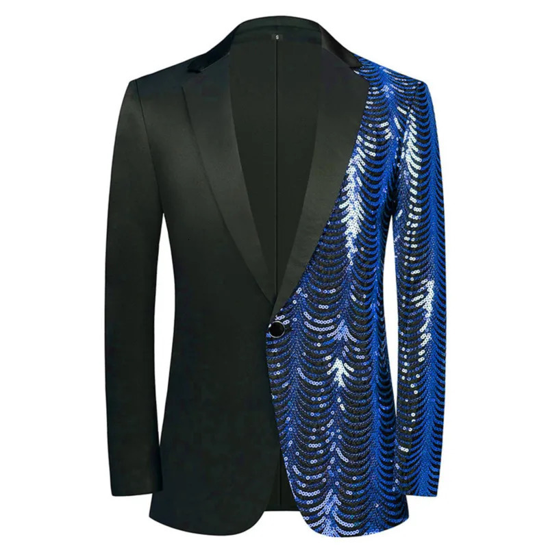 Wxw4142 Spring and Autumn Splicing Colorful Glitter Jacket Mens Coat Party Evening Dress S3XL 250326