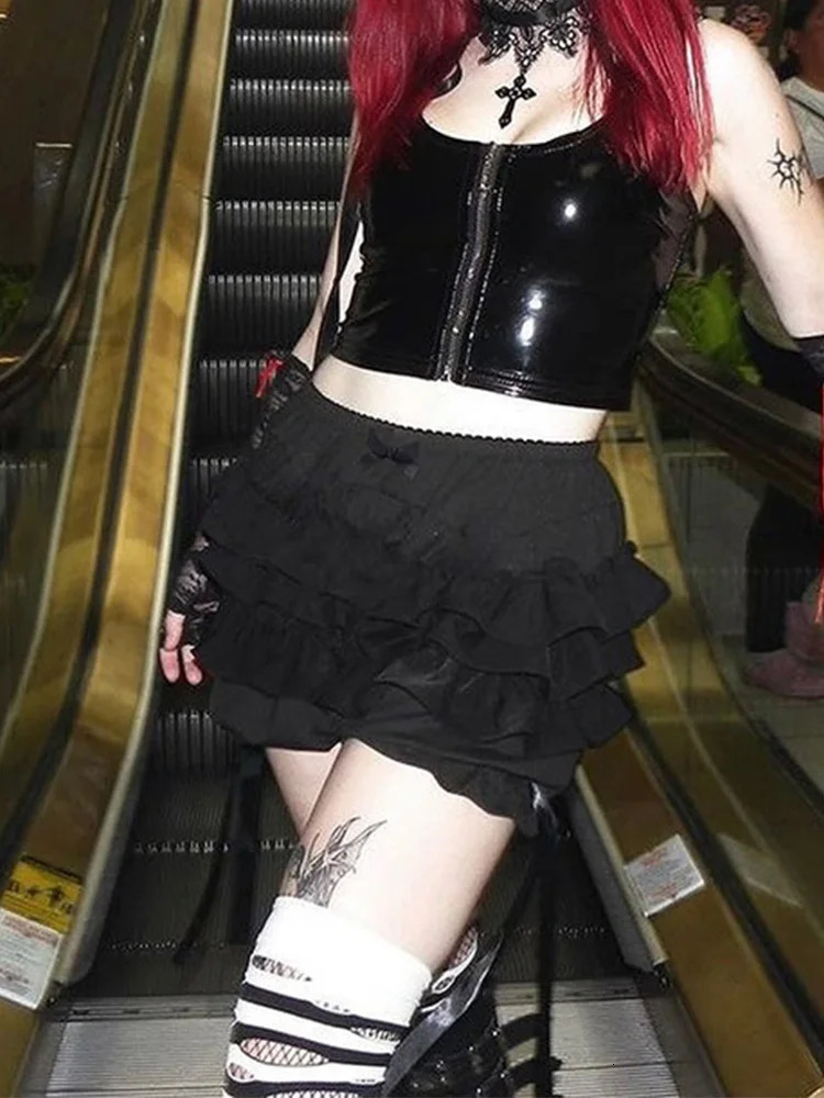 AltGoth Mall Goth week Shorts Aesthetics Y2k Egirl Cute Fairycore Grunge Lace Bow Patch High Waist 250321