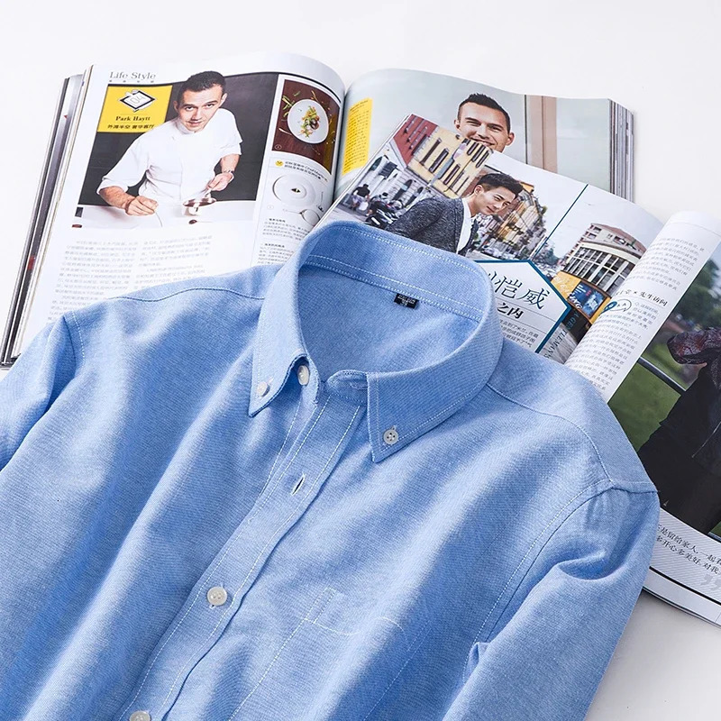 Spring 2025 mens cotton Oxford rotating long sleeved shirt with real pocket for business leisure fashion and paradigm tops y250326