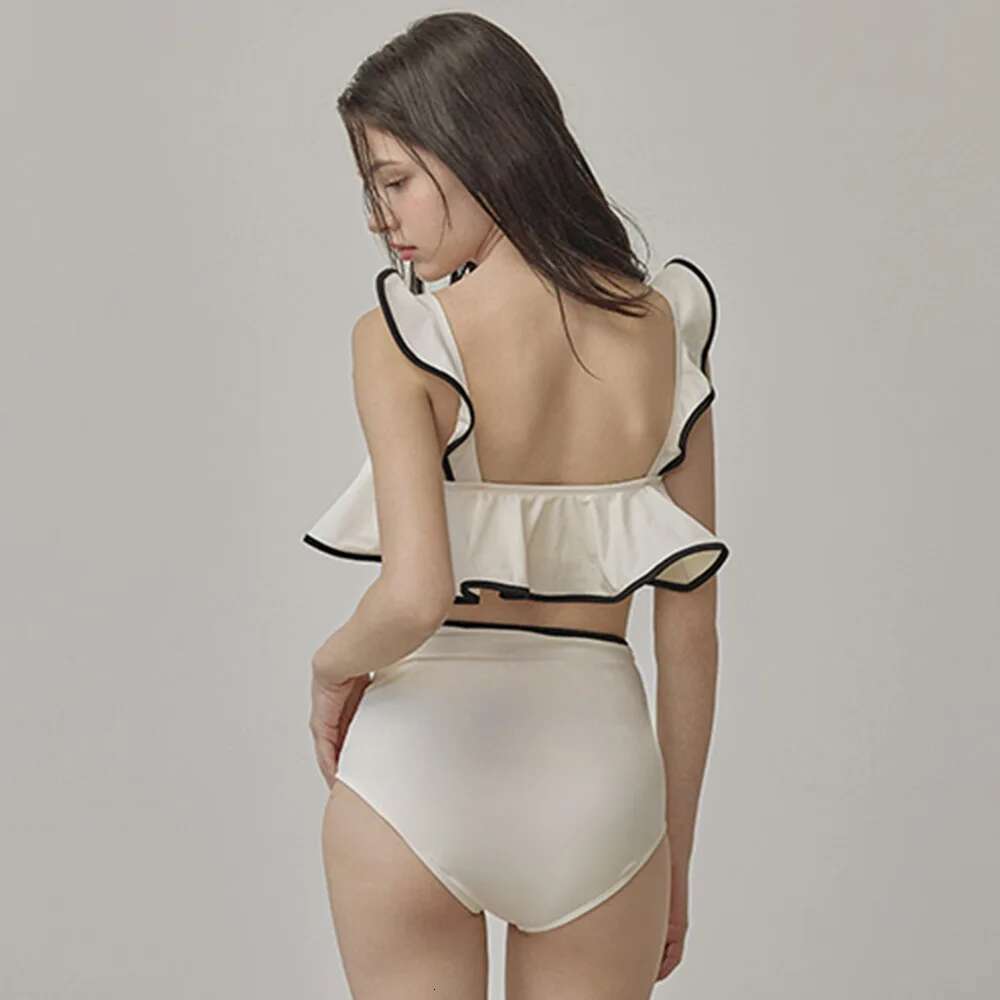Waist Blue High Swimwear Women 2025 Sexy Two Pieces Swimsuit Padded Bathing Suit Korean Ruffle Bikini Summer Beach Wear Monokini