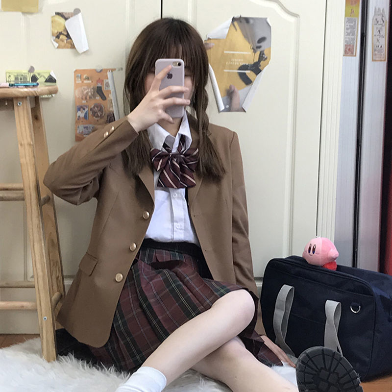 T326Female Student Brown Blazer - Stylish Classroom Uniform for Girls