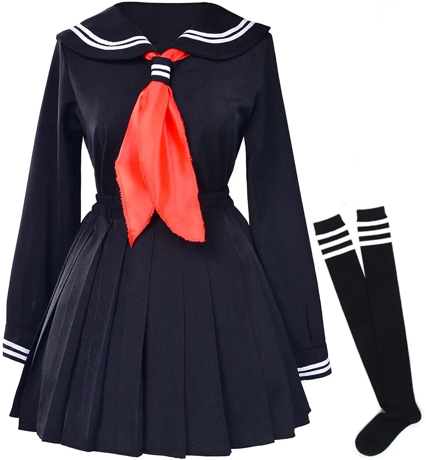 Classic Japanese school girl sailor dress uniform anime cosplay costume and sock set w250326