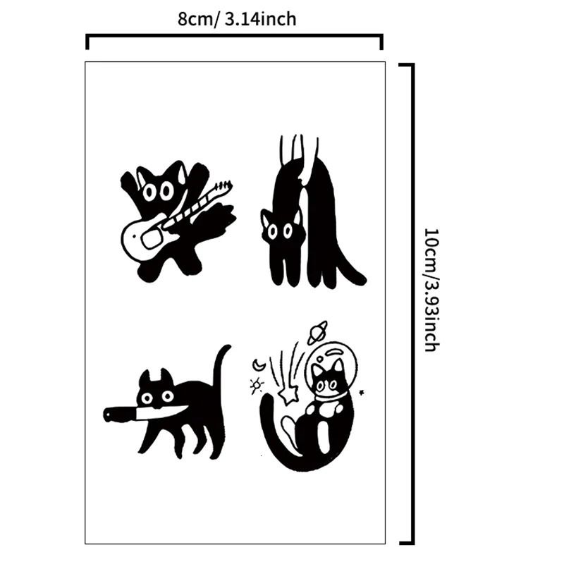 Interesting temporary cat tattoo stickers waterproof durable herbal for arms and spine 250325