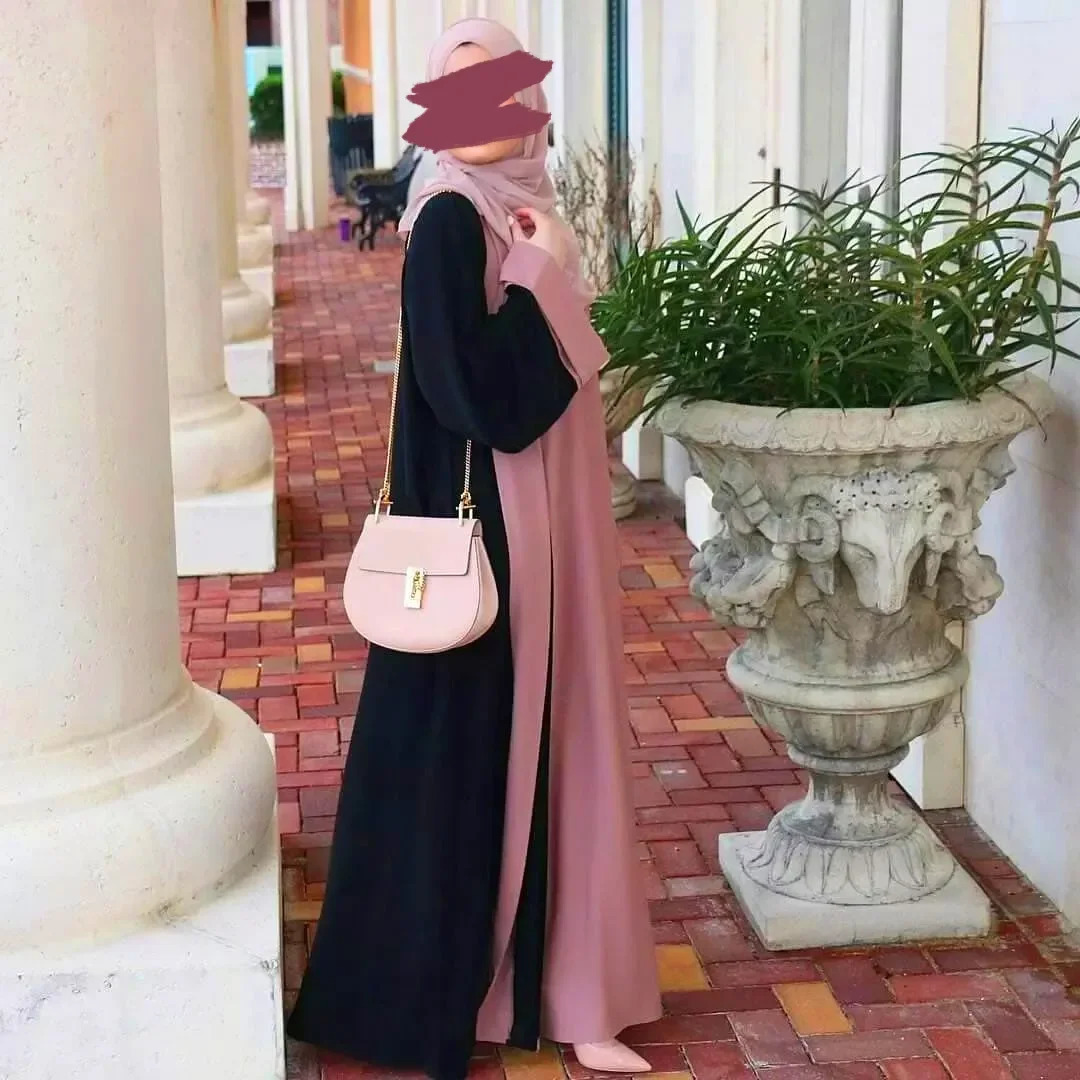 Fashionable Muslim Abaya cardigan splicing twopiece suit dress long Kaftan womens fashion origin in Chinese Mainland 250326