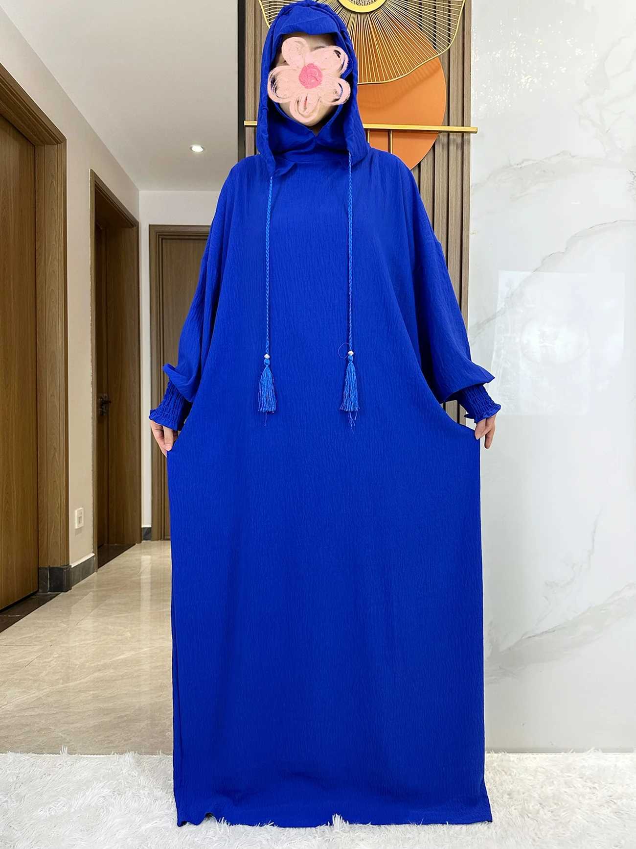 Womens Cotton Abayas Muslim Ramadan Prayer Dress Hooded Solid Color Casual Batwing Sleve Arab Oriental Robe Eid al Fitr Djellab X250327