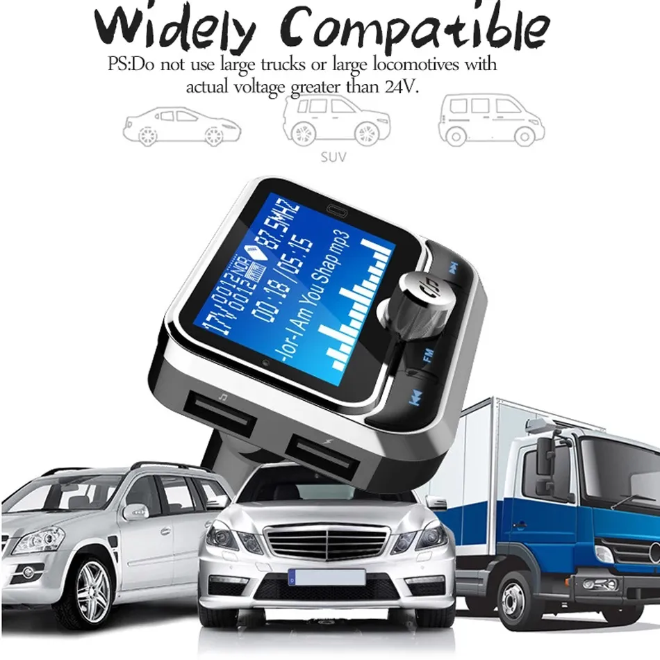 BC32 FM Transmitter Bluetooth Car Kit MP3 Music EQ Player Support Folder Play Wirless Handsfree with 1.8'' LCD Screen