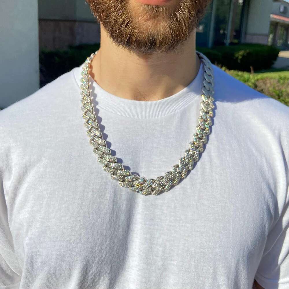 20mm Iced Cuban Link Chain Customized Luxury Miami Hip Hop Mens Cuban 925 Sterling Silver Moissanite Necklace Jewelry