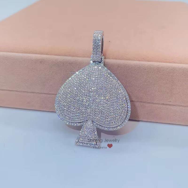 14K White Gold Fully Iced Out Moissanite Diamond Ace Spade Pendant