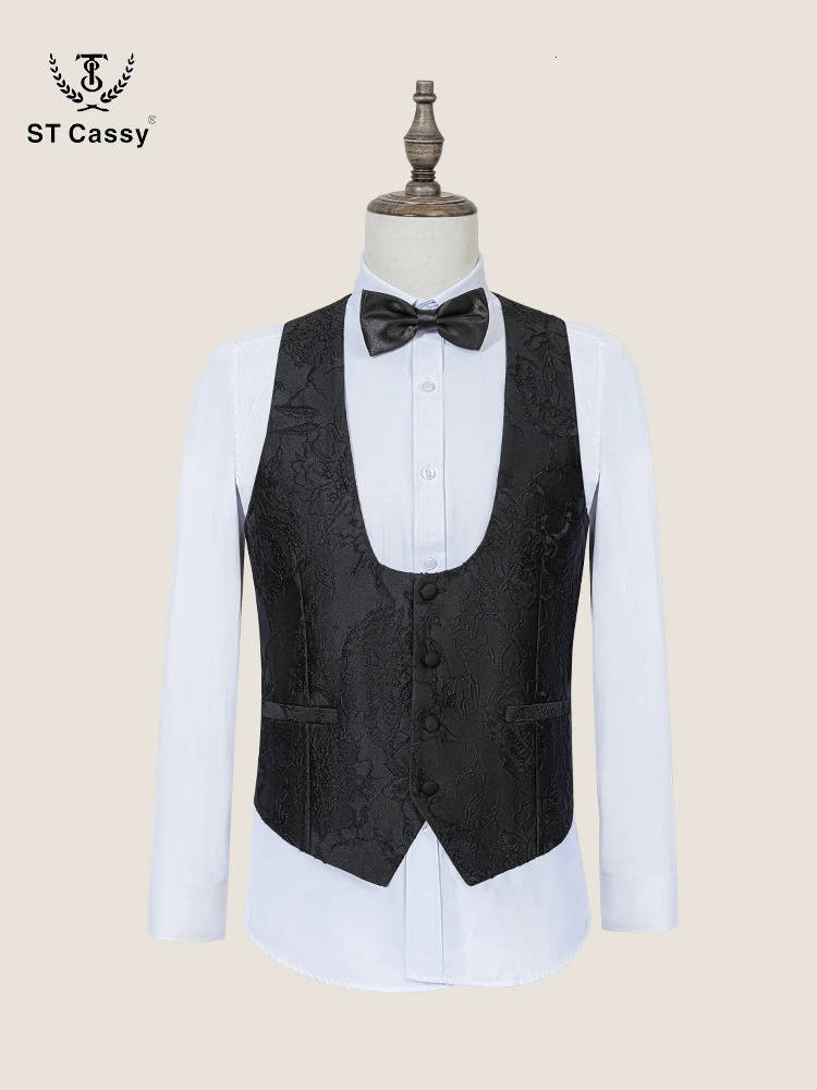 St Cassy highquality retro car party dress ultrathin slim evening ball set fashionable black mens groom wedding three piece 250326