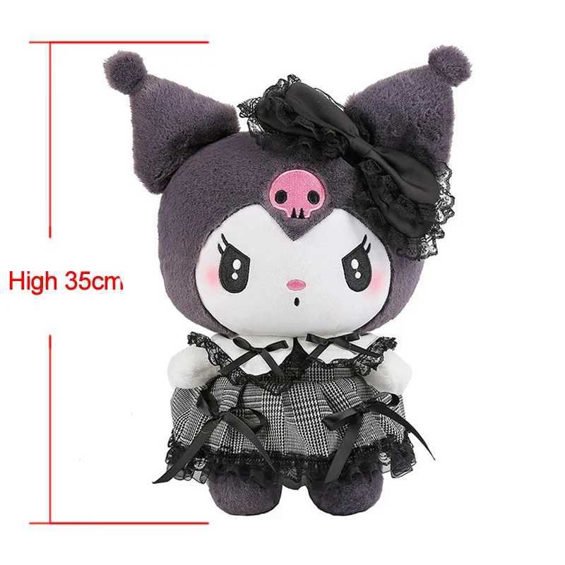 Sanrios Black Kuromi MyMelody Plush Stuffed Doll Kawaii Cartoon Sofa Mat Pillow Dark Gothic Lace Toy Girl Birthday GiftT250326