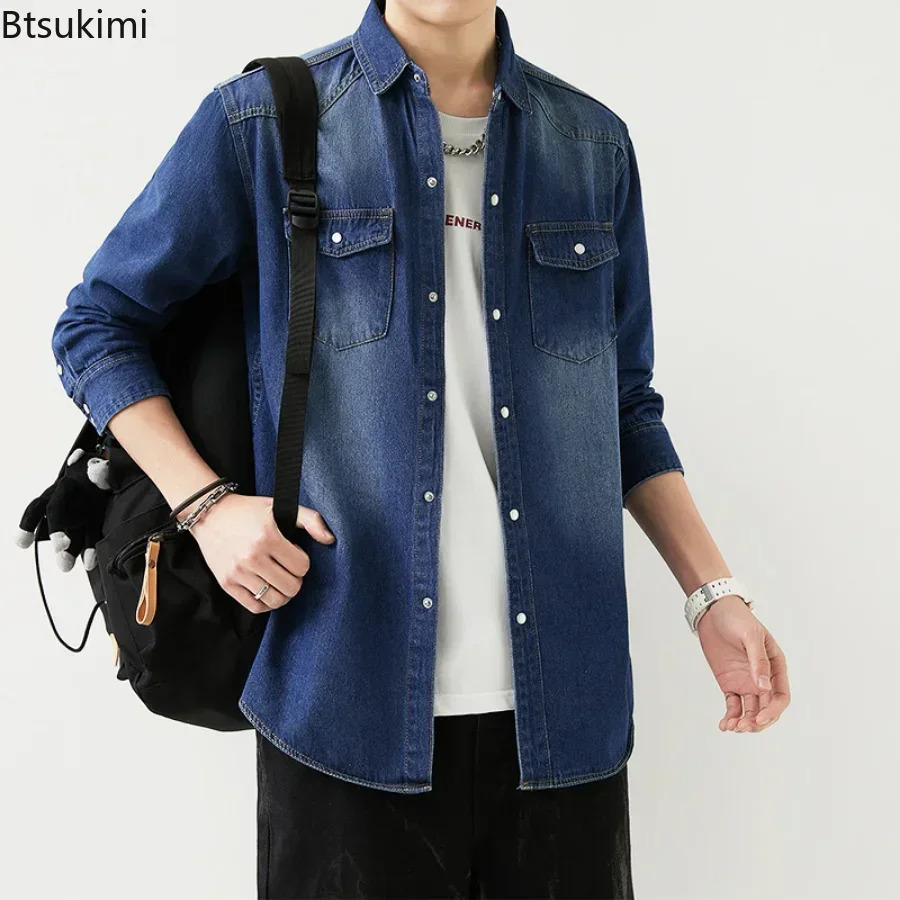 2025 Mens SpringSummer Long Sleeve Denim Shirt Korean Ultra Thin Set Tool Jeans Jacket Classic Fashion Simple Top 250318