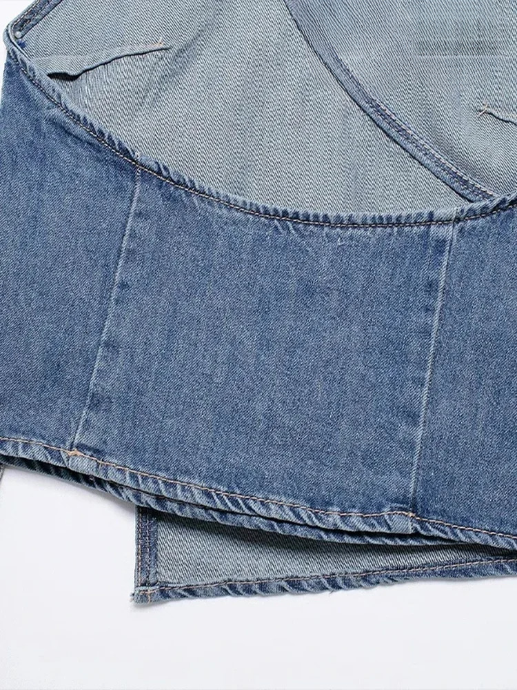 QNQO Denim Tank Women Summer Neck-Mounted Sleeveless Chic Casual Tops 2024 New Fashion Solid Female Backless Sexy Crop Top