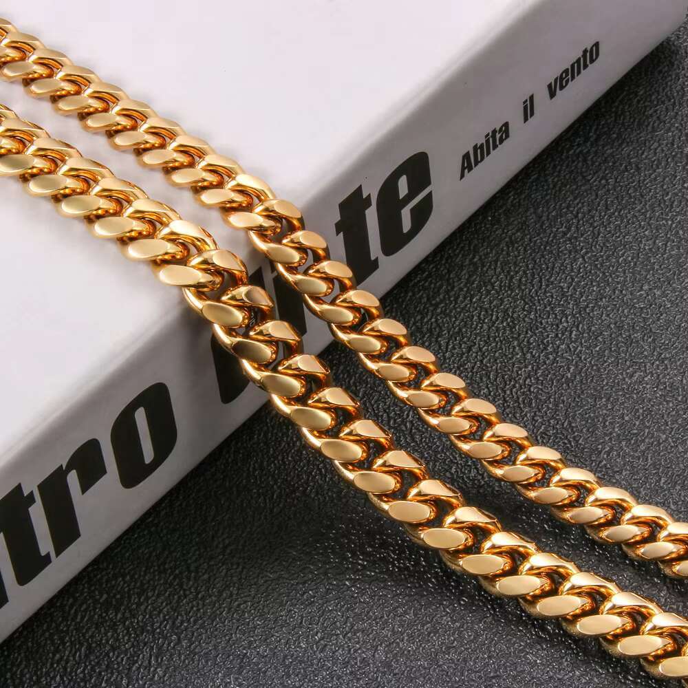 Factory Price 8/10/12/14mm 18k Gold Stainless Steel Cuban Chain Necklace for Women Fashion Jewelry With Dragon Lock Clasp