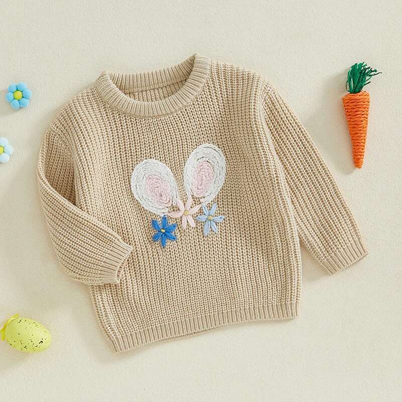Ddmyshoesvip Adorable Infant Easter Sweaters With Cute Bunny Ears Embroidery Long Sleeve Round Neck Pullover For Toddler Girls And Boys