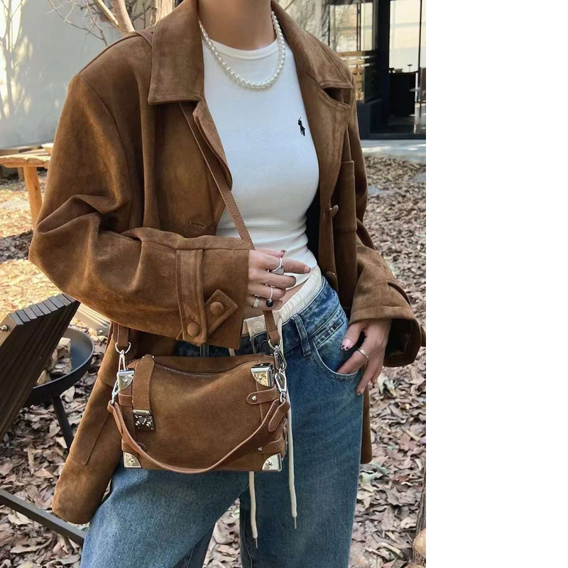 NEW Fashion Designer Small Box Shape Flap Matte Suede Cow Leather Women Messenger Crossbody Bag Maroon Daily-Use Purse