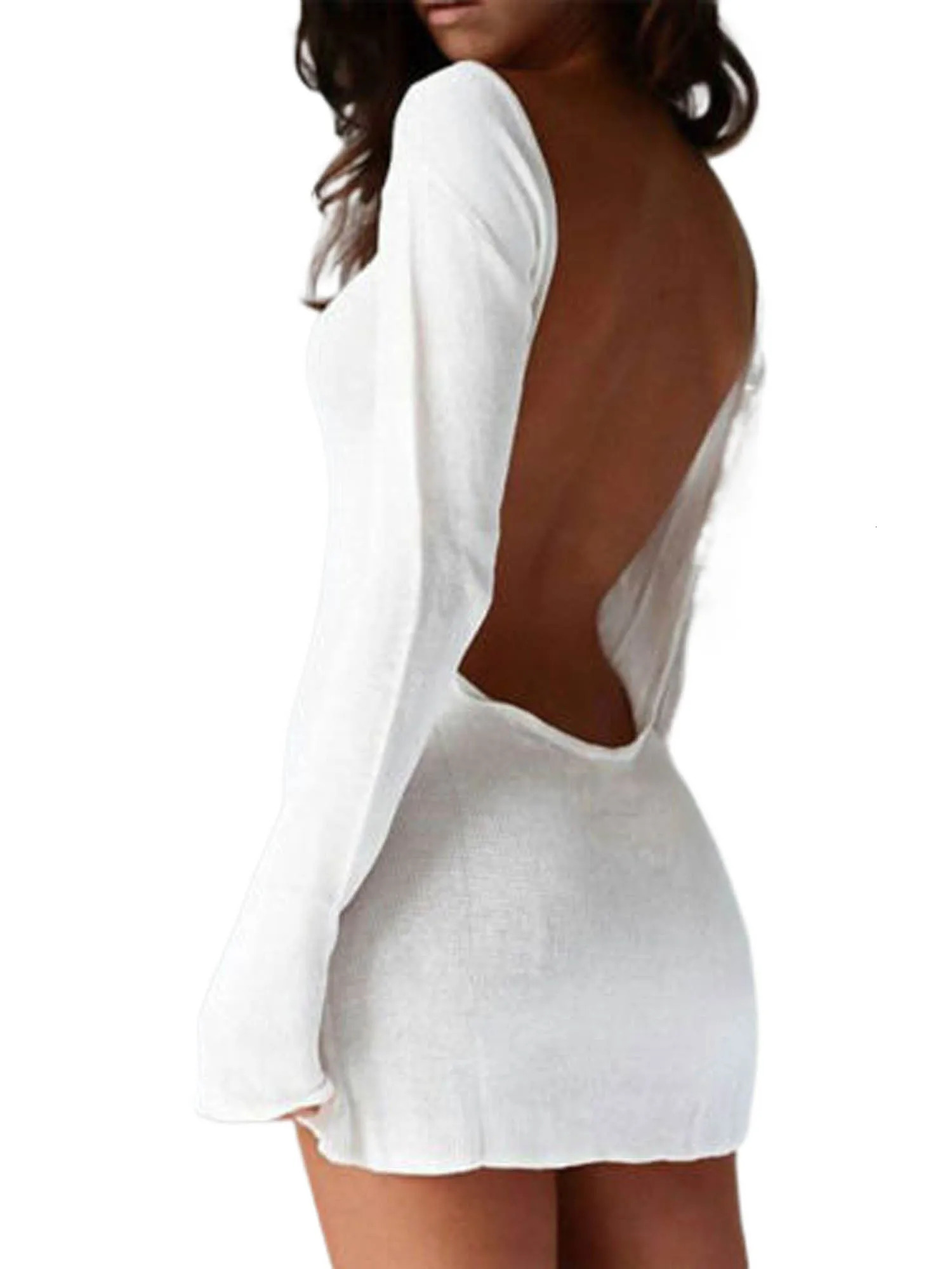Womens summer autumn sexy dress long sleeved backless Hip ultrathin slim short skirt suitable for bars parties clubs beach wear 250326