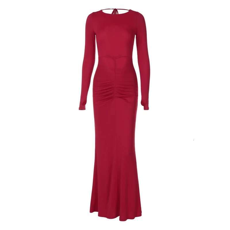 Dongdumaoyi Dames Uitgeholde Rugloze Patchwork Tie Back Halter Slim Fit Lange Bodycon Street Style Jurk C